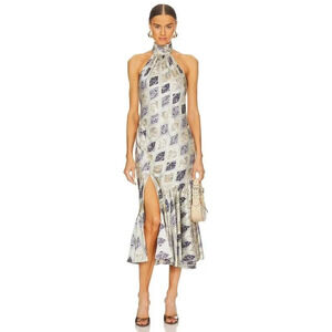 NWOT $795 Cinq a Sept Diamond Sea Melissa 100% Silk Dress - Halter Patterned